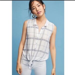 Cloth & Stone White and Blue Plaid Button Down Shirt